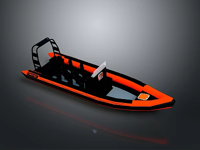Orange and Black Inflatable Boat with Seats and Handles for Water Sports Design 3d model