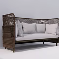 Modern Multi Seater Sofa With Woven Frame Light Gray Cushions And Throw Pillows 3d model