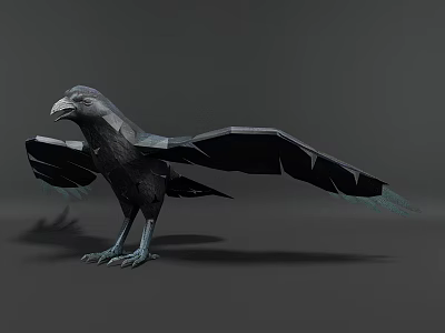 Flying Animal Black Raven With Spread Wings Detailed Feathers And Sharp Claws 3d model
