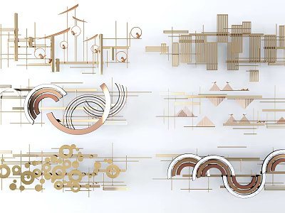 Modern Metallic Wall Decor With Geometric Patterns And Abstract Curved Shapes 3d model