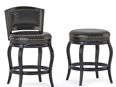 Modern Black Leather Bar Stools With Nailhead Trim Backrest And Armless Design 3d model