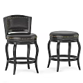 Modern Black Leather Bar Stools With Nailhead Trim Backrest And Armless Design