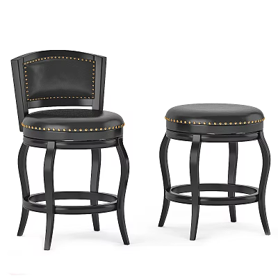 Modern Black Leather Bar Stools With Nailhead Trim Backrest And Armless Design 3d model