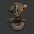 Futuristic Robot Character With Mechanical Wheel Arms Cameras And Orange Accents