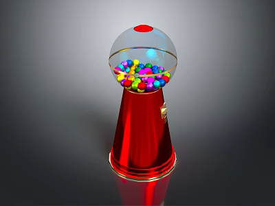 Commercial Gumball Machine With Transparent Globe And Colorful Gumballs Red Base 3d model