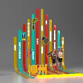 Modern Liuzhou Display Installation With Vertical Colorful Strips And People Standing