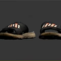 Black Crisscross Strap Slippers With Red White Orange Stripes And Woven Sole