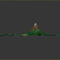 3D Terrain Model Of Green Landscape With Central Volcano And Lakes