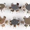 Multiple Round Dining Table Sets With Wooden Chairs And Marble Tops In Modern Design 3d model