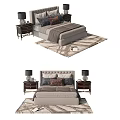 Modern Double Bed Interior With Nightstands Table Lamps Decorative Pillows And Patterned Rug 3d model