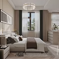 Modern Bedroom Interior Design With Chandelier Large Bed Nightstand Window Rug And Decorative Painting