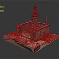 Detailed Ancient Stone Tower Structure With Pedestal Base And Surrounding Fence