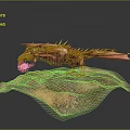 Red Spiked Dragon Breathing Fire Standing On Grass And Dirt Island