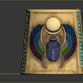 Golden Ancient Egyptian Style Bracelet With Colorful Enamel Scarab And Turquoise Inlays