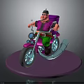 Cartoon Character On Pink Purple Motorcycle Pink Shirt Green Pants Big Exhaust Pipe