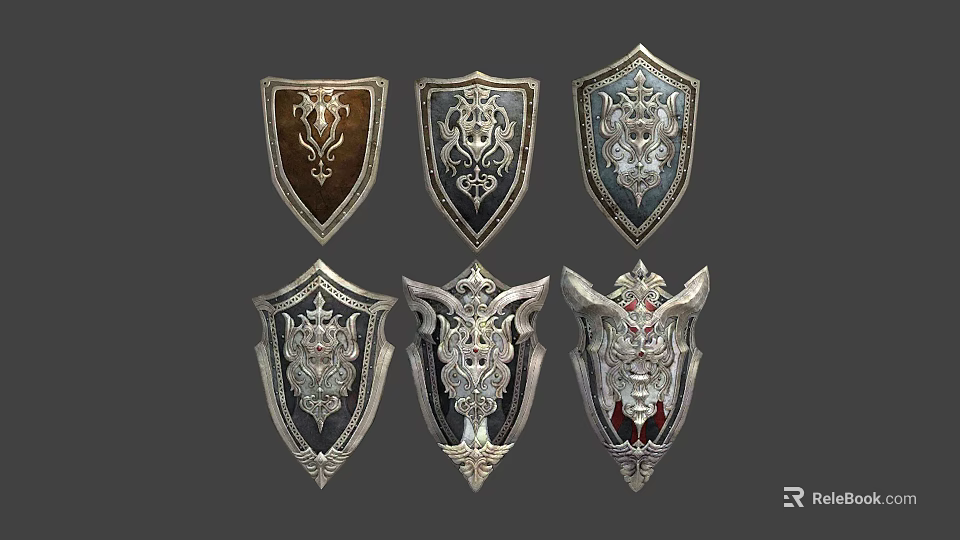 Decorative Shields Showcasing Ornate Intricate Patterns And Various Design Styles 3d model