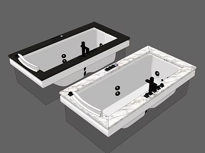 Modern Rectangular Bathtub Designs With Black And Marble Frames And Faucet Details 3d model
