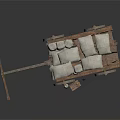 Old Wooden Cart Loaded With White Sacks Four Wheels And Small Wooden Box