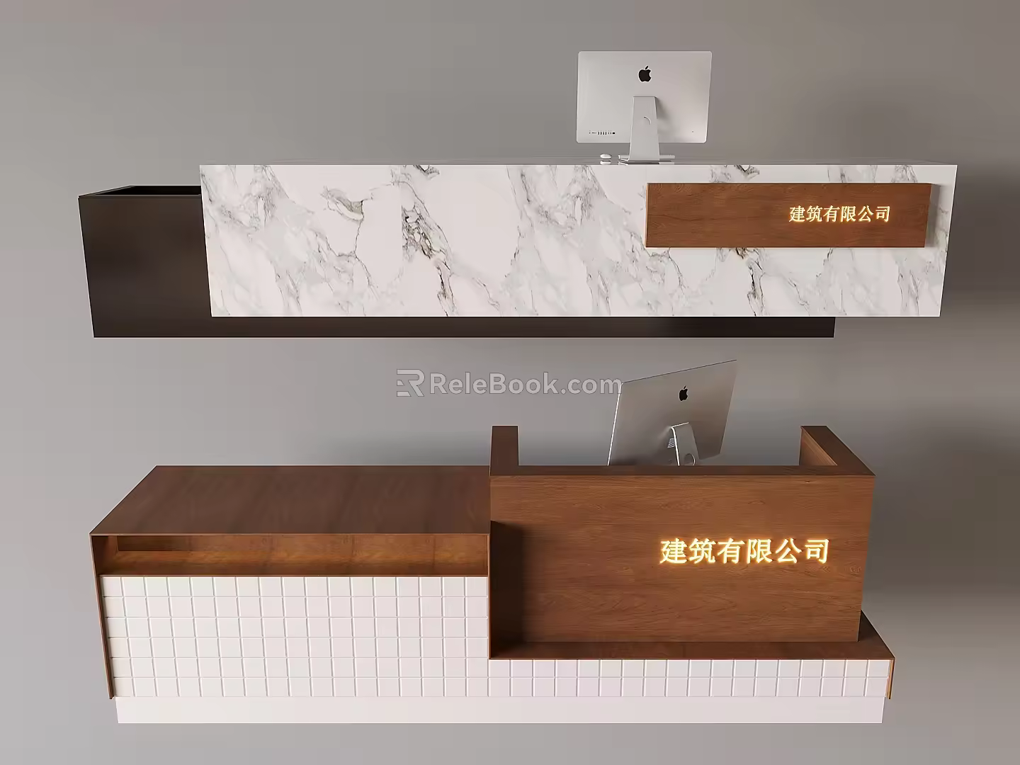 Antique bar reception desk company front desk solid wood bar marble 3d model