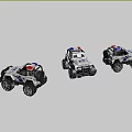 Three White Toy Police Cars With Blue Red Emergency Lights