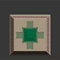 Green Multi Tiered Pagoda Model With Red Traditional Patterned Card And Decorative Base