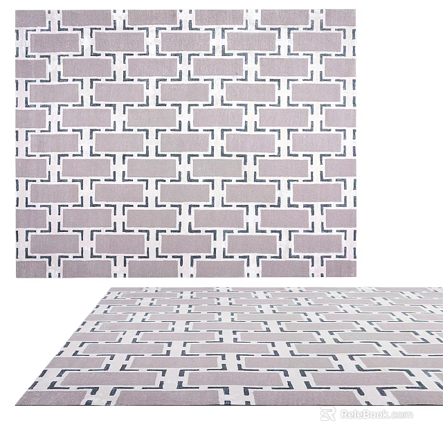Square Rug With Modern Geometric Interlocking Gray And White Squares Pattern Stylish Design 3d model