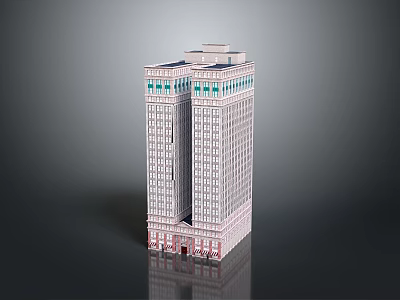 Tall Urban Building With Multiple Windows Red Base And Green Top Edges Design 3d model