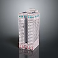 Tall Urban Building With Multiple Windows Red Base And Green Top Edges Design