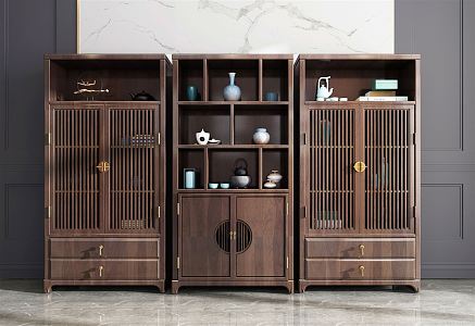 New Chinese Bookcase Classical Solid Wood Redwood Furniture Decorative Cabinet Duobao Pavilion Antique Rack 3d model