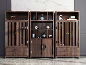 New Chinese Bookcase Classical Solid Wood Redwood Furniture Decorative Cabinet Duobao Pavilion Antique Rack 3d model