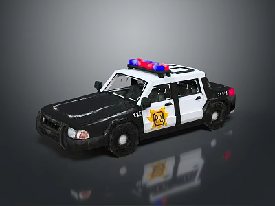 Police Car With Red And Blue Emergency Lights Black White Exterior And Side Badge 3d model