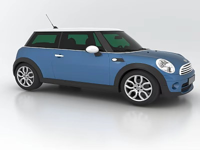 Blue Compact Hatchback Car With Black Roof Silver Wheels And Antenna 3d model