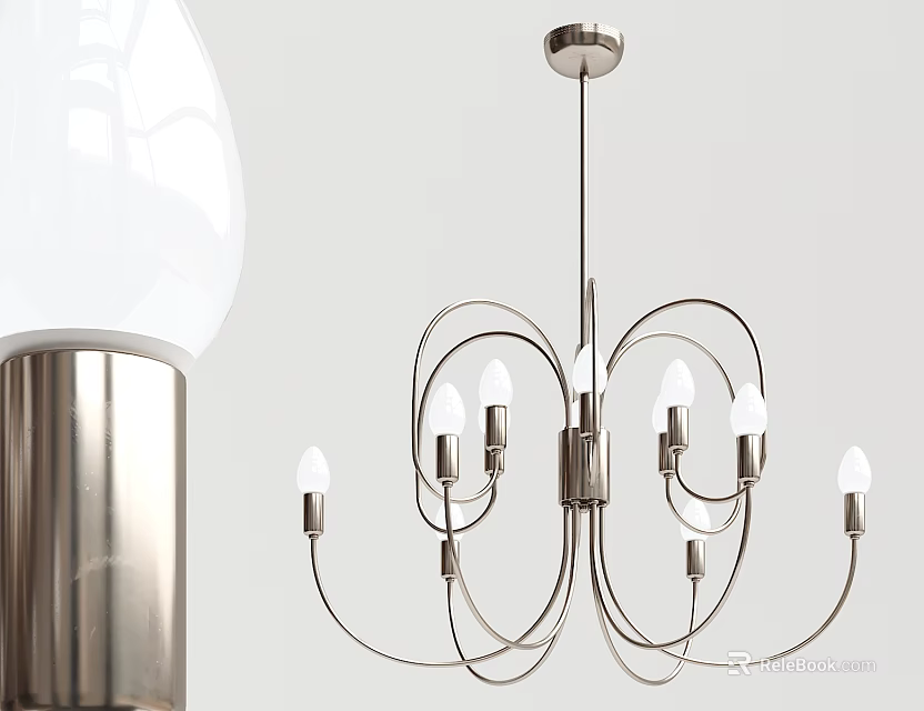 Modern Chandelier With Metal Frame Multiple Curved Arms And Bright Bulbs For Interior Design 3d model 
