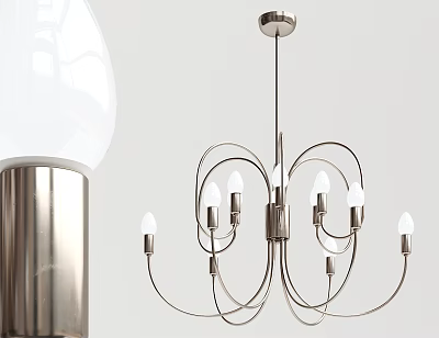 Modern Chandelier With Metal Frame Multiple Curved Arms And Bright Bulbs For Interior Design 3d model