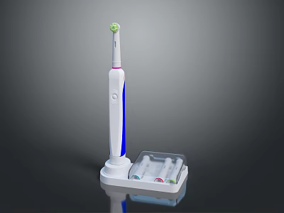 Modern Electric Toothbrush with Charging Base and Multiple Replacement Brush Heads 3d model