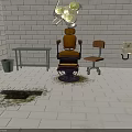 Orange Medical Chair Green Table And Brown Chair In White Brick Room Interior