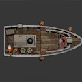 Small Red And White Boat With Chimney Ladder And Orange Lifebuoy
