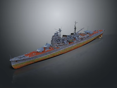 Detailed Warship Model With Orange Deck Gray Hull And Military Turrets 3d model