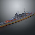 Detailed Warship Model With Orange Deck Gray Hull And Military Turrets