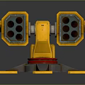 Yellow Mechanical Device With Symmetrical Square Sections And Circular Holes On Base