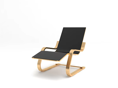 Modern Lounge Chair With Black Cushion And Gold Metal Frame 3d model