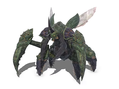 Fantasy Armored Creature Character With Green Exoskeleton Large Claws And Wings 3d model