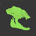 Yellowish Brown Animal Skull With Spotted Surface Open Mouth And Sharp Teeth On Dark Background