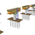 Bridge Construction Project With Concrete Piers Scaffolding And Support Structures 3d model