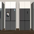 Modern Refrigerator Collection With Digital Screens Sleek Gray Beige Finish On Wooden Floor