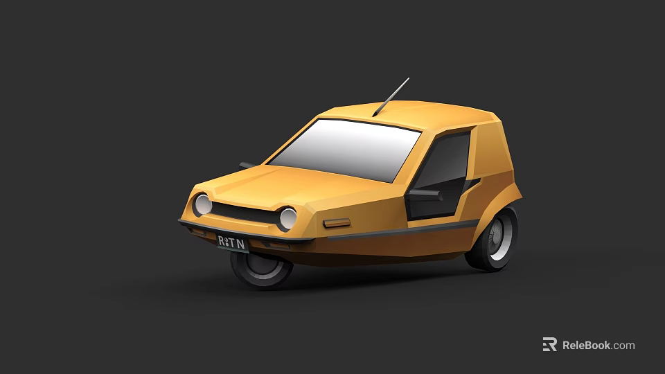 Stylish Yellow Compact Car with Retro Design and Roof Antenna Details 3d model 