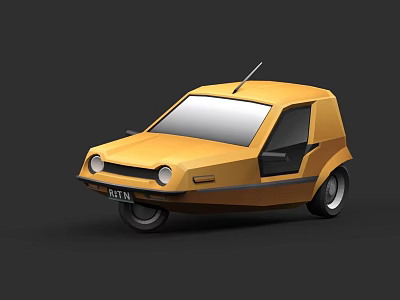 Stylish Yellow Compact Car with Retro Design and Roof Antenna Details 3d model