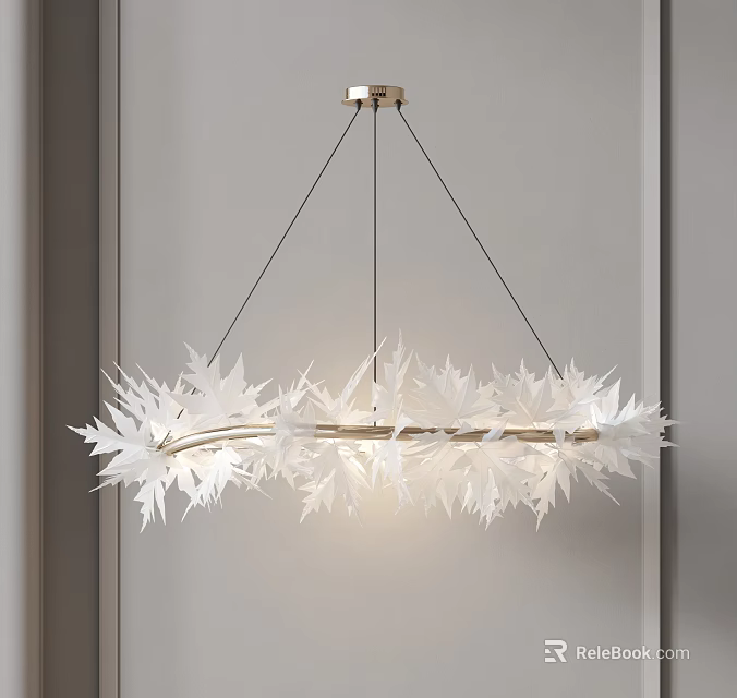 Modern White Maple Leaf Shaped Chandelier With Circular Design And Soft Lighting 3d model 