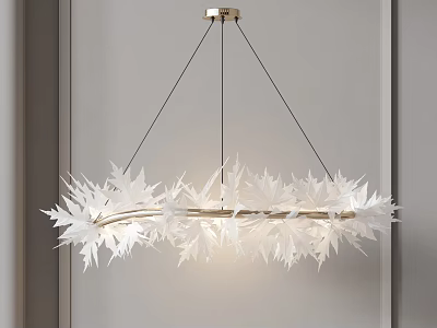 Modern White Maple Leaf Shaped Chandelier With Circular Design And Soft Lighting 3d model