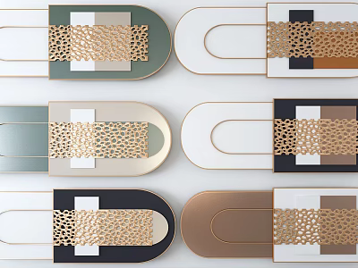 Modern Geometric Wall Decor With Green White Black And Gold Accent Patterns 3d model